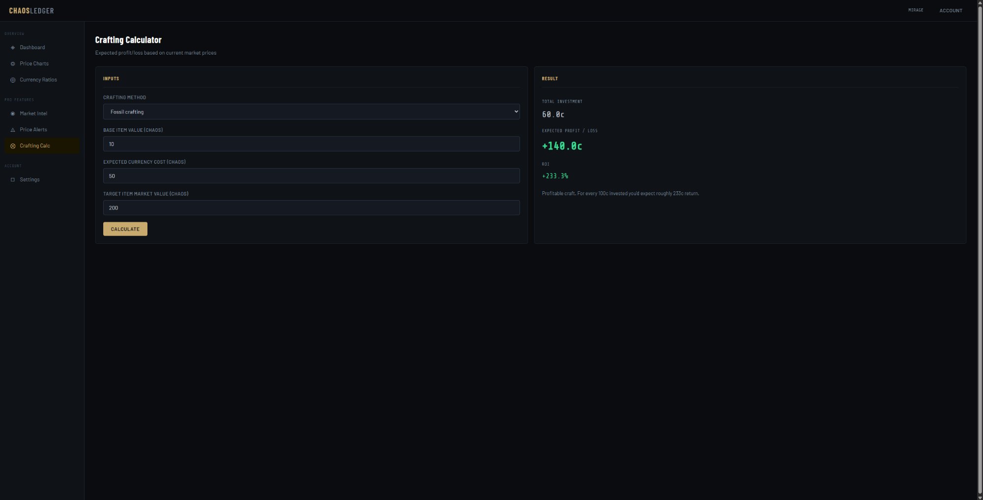 Crafting calculator